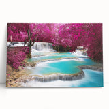 Black and white photograph of a serene Laotian landscape on large stretched canvas, ideal for kitchen wall art.