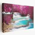 Scenic Laos landscape on large stretched canvas, featuring lush greenery and tranquil river, ideal for kitchen wall art.