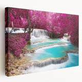 Scenic Laos landscape on large stretched canvas, featuring lush greenery and tranquil river, ideal for kitchen wall art.