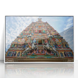 Acrylic print of a Malaysian landscape in muted green and blue tones, framed in white, suitable for modern art wall decor.