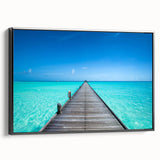 Black and white landscape art painting of the Maldives on a framed canvas, suitable for bedroom wall decor.