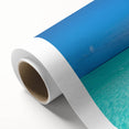 Art Deco style poster of Maldives scenery on rolled canvas, featuring serene blue and white tones.
