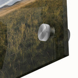 Large abstract wall art featuring a Mongolian landscape in muted earth tones on acrylic glass, ideal for dining room decor.