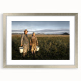Textured abstract art print depicting a Mongolian landscape in muted earth tones, framed in silver, ideal for bedroom art.