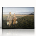 Large abstract wall art featuring a Mongolian landscape in muted earth tones, framed in black acrylic.