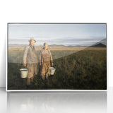 Acrylic print of a Mongolian landscape in muted earth tones, framed in white, ideal for modern art wall decor.