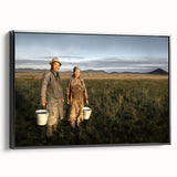 Black and white framed canvas of a Mongolian landscape, ideal for bedroom wall art.