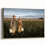 Framed canvas featuring a vintage-style Mongolian landscape in muted gold and black, ideal for bedroom wall art.