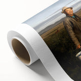 Art Deco poster of a Mongolian landscape on rolled canvas, with muted earth tones, ideal for nursery wall art.