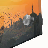 Large abstract wall art depicting a Myanmar scenery in muted earth tones on acrylic glass, suitable for dining room ambiance.