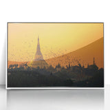 Acrylic print of a serene Myanmar landscape in soft pastel shades, framed in white, suitable for modern art wall decor.