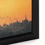 Extra large black wall art featuring a textured Myanmar scenery in vibrant colors on framed canvas.