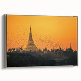 Landscape art painting of a Myanmar scenery on framed canvas, featuring vibrant colors with a vintage poster style.