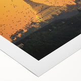 Art deco poster of a Myanmar landscape in muted earth tones on rolled canvas, suitable for dining room decor.