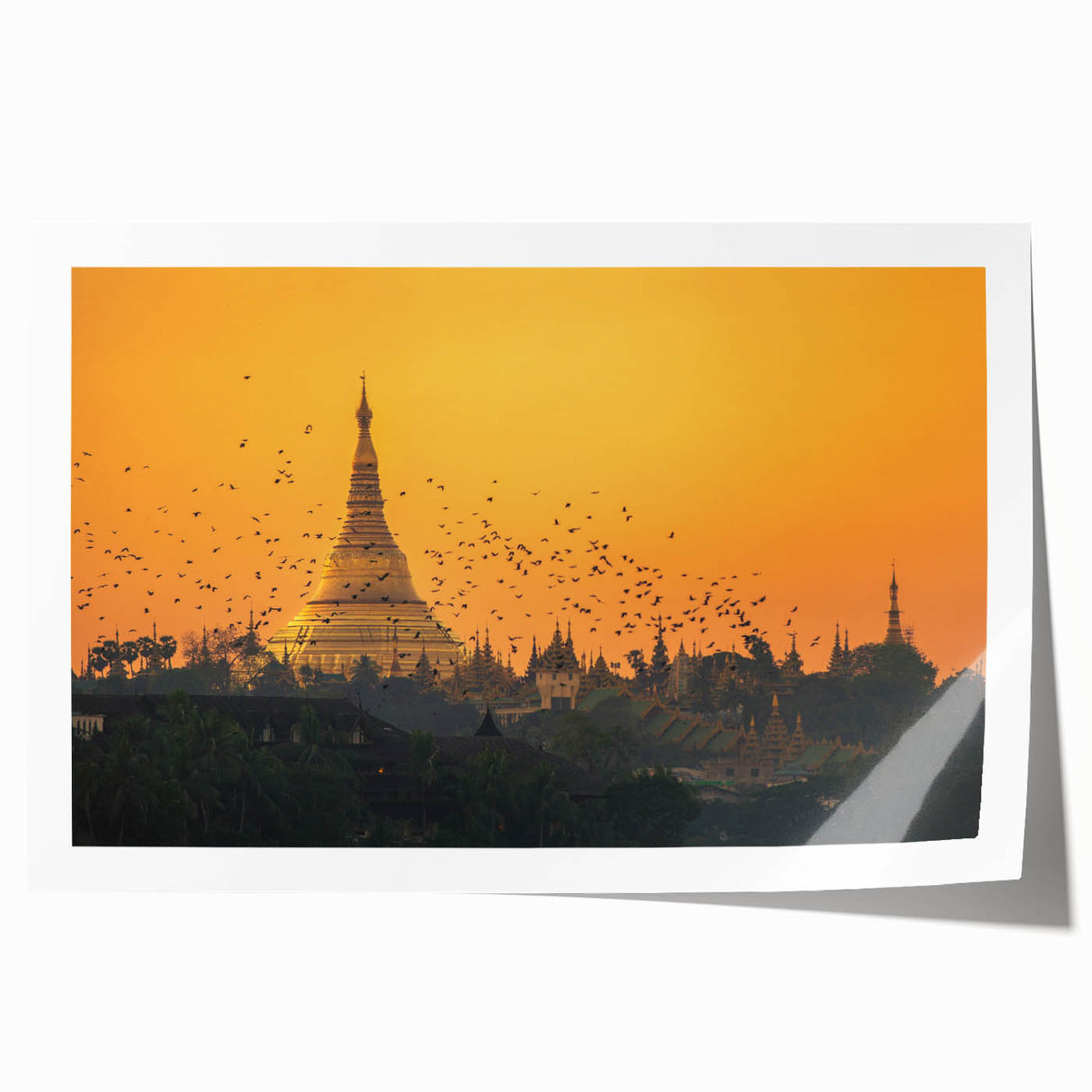 Extra large rolled print depicting a serene Myanmar landscape with vibrant green and soft blue tones.