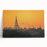 Large black and white stretched canvas of a Myanmar landscape, ideal for kitchen wall art or bedroom ambiance.