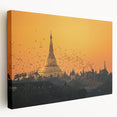 Large art depicting a serene Myanmar landscape on stretched canvas, featuring muted earth tones, ideal for kitchen wall art.