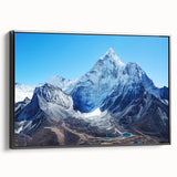 Black and white framed canvas of Mount Everest landscape, ideal for bedroom wall decor.