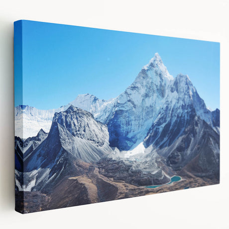 Large canvas print featuring a panoramic view of Mount Everest in muted earth tones, suitable for kitchen wall art.