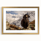 Extra large textured abstract art print depicting a serene Nepalese landscape, framed in gold, ideal for living room decor.