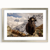 Abstract textured art print of a Nepalese landscape in muted earth tones, framed in silver, ideal for bedroom art.