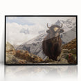 Framed acrylic print of a large abstract wall art depicting a stylized Nepal scenery in muted earth tones.