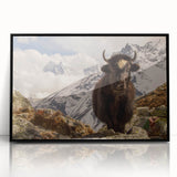 Framed acrylic print of a large abstract wall art depicting a stylized Nepal scenery in muted earth tones.