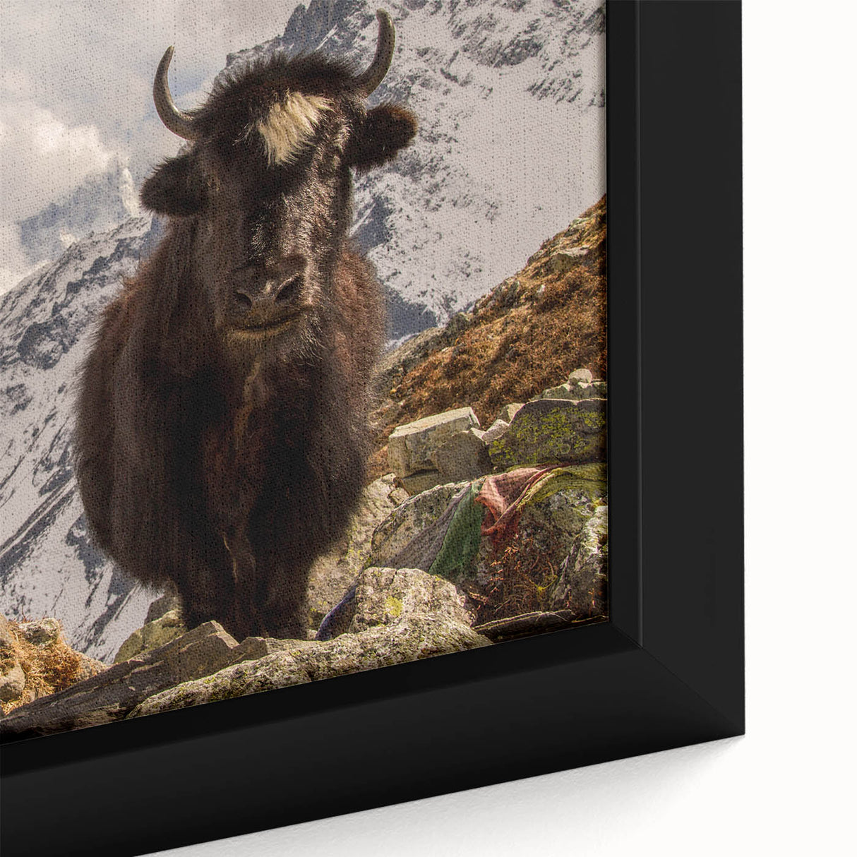 Extra large framed canvas featuring a textured, colorful Nepalese scenery, ideal for living room decor.