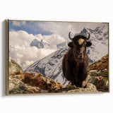 Framed canvas depicting a vintage-style landscape of Nepal in black and gold tones, ideal for bedroom wall art.