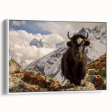 Vintage poster art of a scenic Nepal landscape in vibrant colors on a large framed canvas, ideal for living room decor.