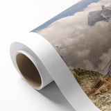 Art deco poster of a serene Nepalese landscape in muted earth tones on rolled canvas, ideal for nursery wall art.