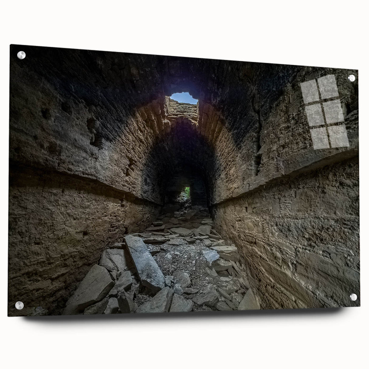Large abstract wall art depicting a serene Pakistani landscape in muted earth tones on acrylic glass.