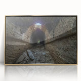 Mid-century modernist acrylic print of a serene Pakistani landscape in soft gold and green tones.