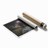 Extra large rolled print of a serene Pakistani landscape with soft floral elements in pastel shades.