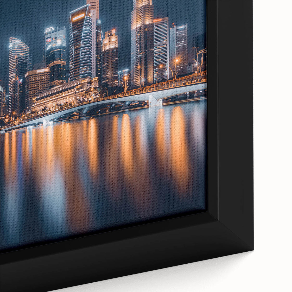 Extra large framed canvas featuring a textured depiction of the Singapore skyline in black with colorful art accents.