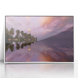 Art deco poster of a Sri Lankan landscape in muted green and blue tones, framed acrylic, ideal for modern art wall decor.