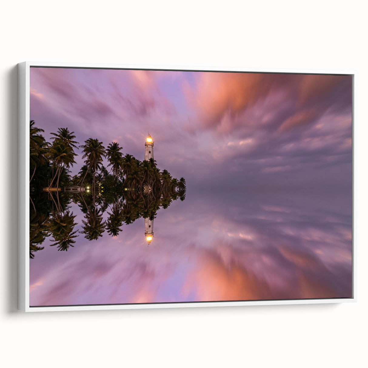 Vintage poster art of a Sri Lankan landscape on a framed canvas, featuring vibrant colors against a black background.