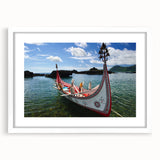 Abstract art print of a serene Taiwan landscape in muted earth tones on a white framed canvas.