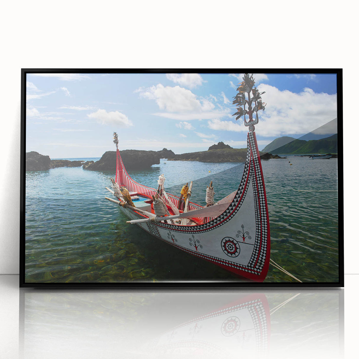 Large abstract wall art featuring a stylized Taiwan scenery in muted earth tones on a framed acrylic.