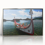 Mid-century modernist art of a Taiwanese landscape in muted earth tones, silver-framed acrylic.