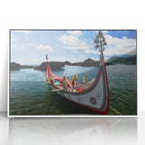 Art Deco style poster of Taiwan scenery in muted colors, framed acrylic, ideal for modern nursery wall art.