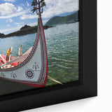 Framed canvas depicting a vibrant, textured scene of Taiwan’s landscape in black with colorful accents.