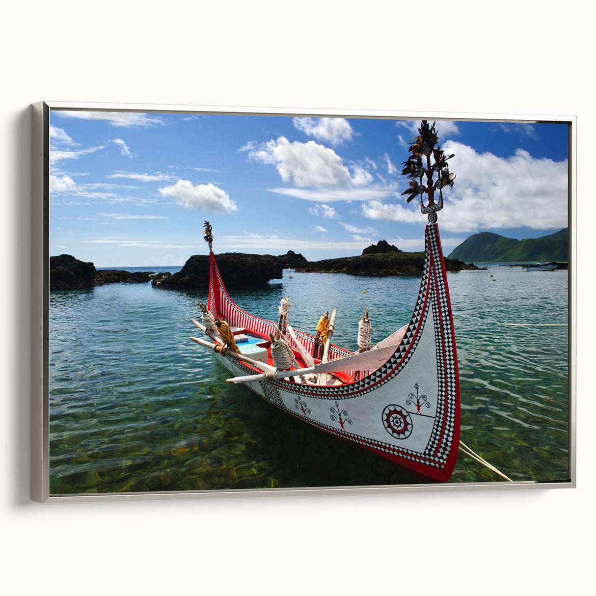 Framed canvas landscape art painting depicting a colorful vintage Taiwanese scenery, ideal for living room decor.