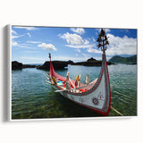 Vintage poster art of a Taiwanese landscape in vibrant colors on a large framed canvas, ideal for living room decor.