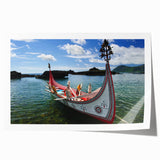 Rolled print of Taiwan scenery with lush greenery and mountains, in soft earth tones, ideal for art wall dining room.