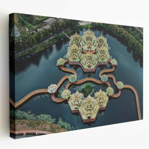 Large canvas print of Bangkok skyline in muted gray and blue tones, suitable for kitchen wall art.