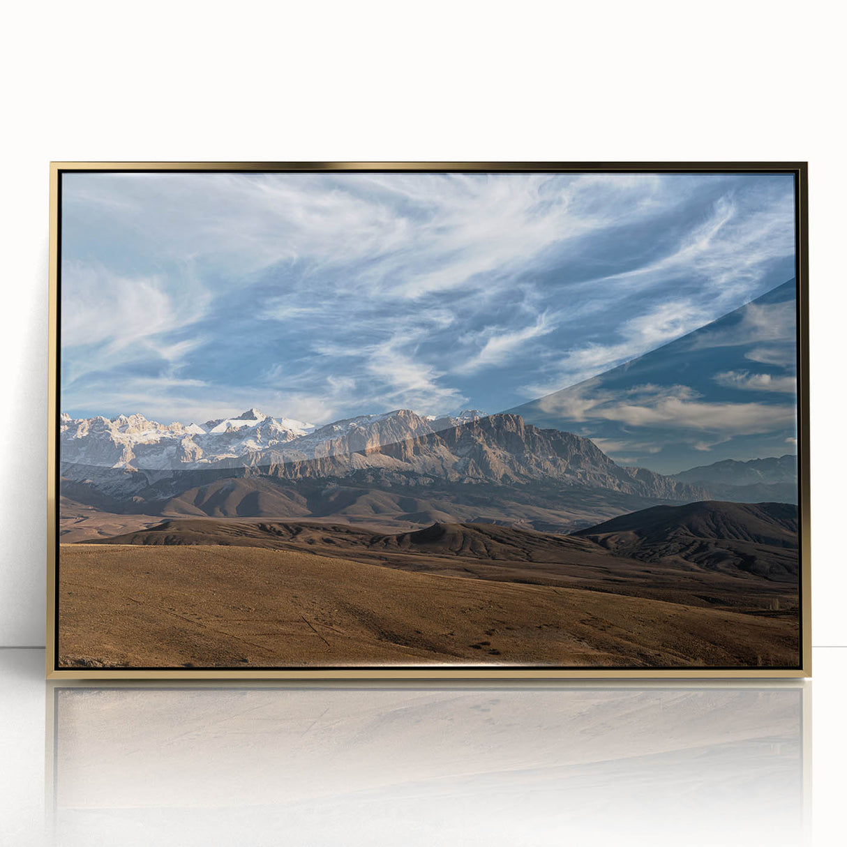 Large art print of a scenic Turkish landscape in muted earth tones on framed acrylic, ideal for modern art wall decor.