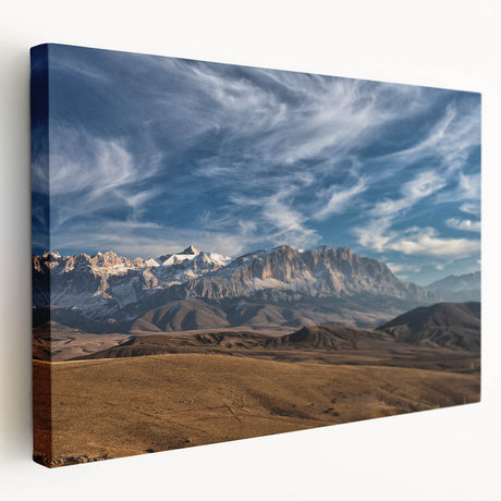 Large stretched canvas depicting a serene Turkish landscape in soft earth tones, suitable for kitchen wall art.