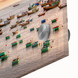 Large abstract wall art depicting a Vietnamese landscape in muted earth tones on acrylic glass, suitable as dining room art.