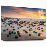 Large abstract wall art of a Vietnamese landscape in muted earth tones on acrylic glass.